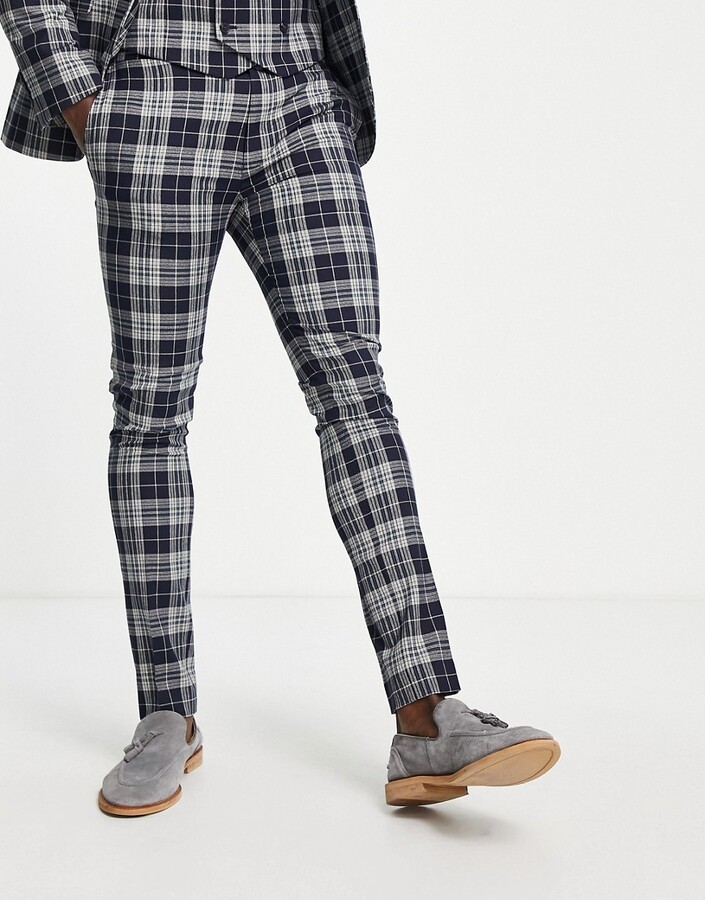 Topman check super skinny suit pants in navy ShopStyle