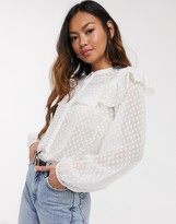 Thumbnail for your product : Pieces shirt with ruffle detail in white sheer polka dot