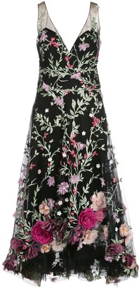 Marchesa Notte Floral Embroidered Dress