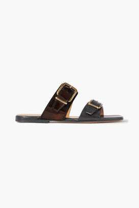 Dries Van Noten Buckle-detailed Smooth And Patent-leather Slides