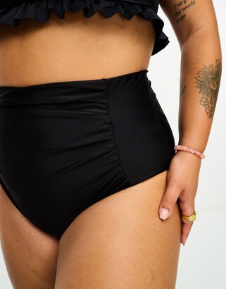 ASOS Curve ASOS DESIGN Curve mix and match ruched front high waist bikini bottom in black