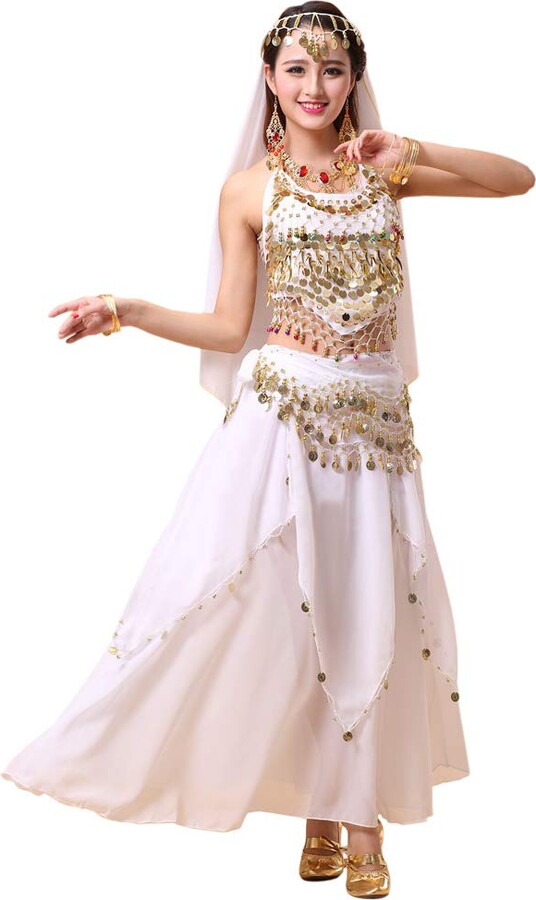 Xinvivion 4 Piece Women Ladies Belly Dance Professional Costume Set Indian Dance Performance