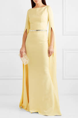Safiyaa Crystal-embellished Stretch-crepe Gown - Pastel yellow