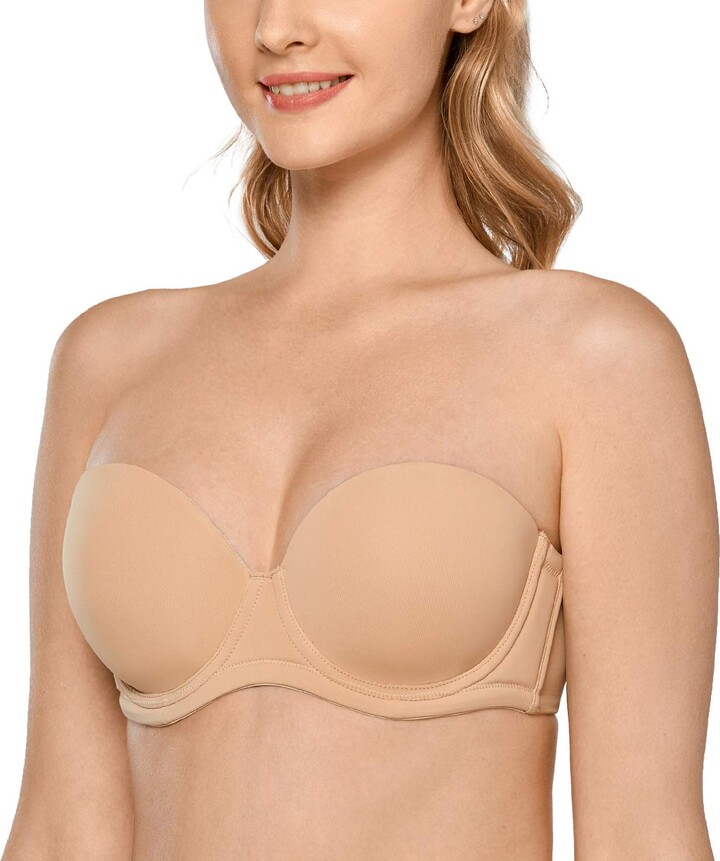 DELIMIRA Women's Strapless Bras Multiway for Bigger Bust Push Up Underwire  Smooth Bandeau Bra Taupe 34DD - ShopStyle