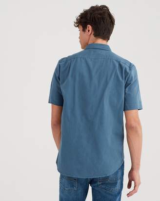 7 For All Mankind Short Sleeve Military Shirt in Cadet Blue