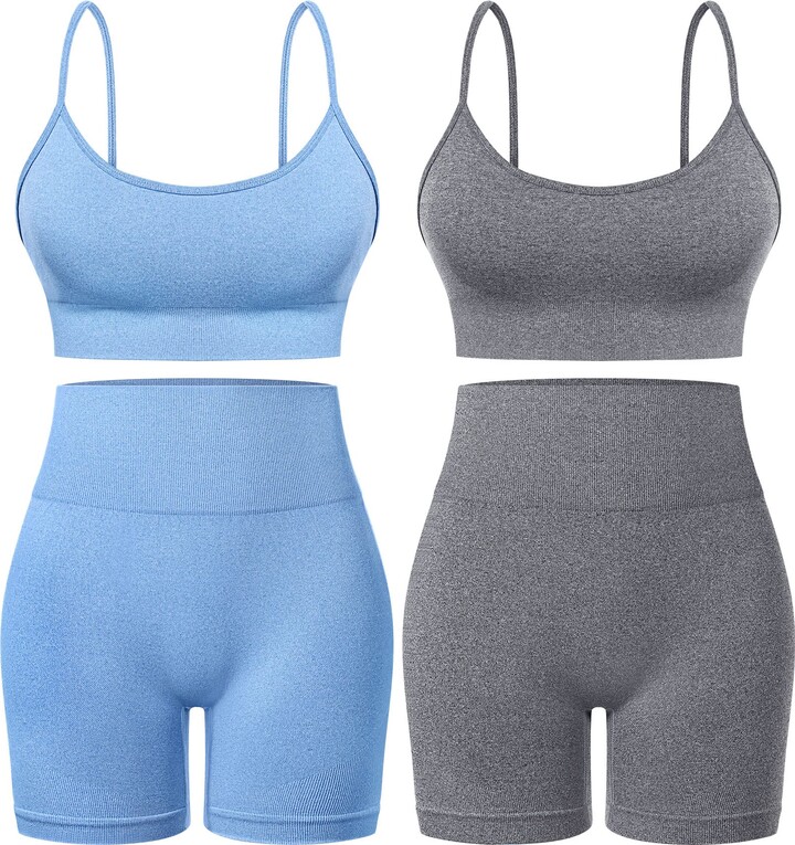 Xaatren Workout Outfits for Women 2 Set Sport Padded Bra with High Waist Shorts Legging Yoga
