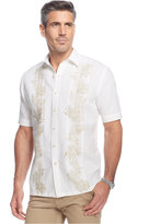 Thumbnail for your product : Tasso Elba Island Big and Tall Linen-Blend Palm-Print Pintuck Shirt