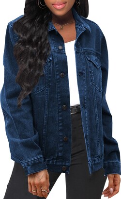 Bttup Women's Jean Jacket Frayed Washed Button Up Cropped Denim Jacket With  Pockets black Jacket - ShopStyle