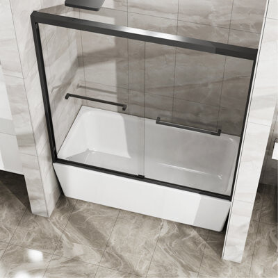 Alxfarton Double Sliding Bathtub Shower Door 48 In. W X 60 In. H Aluminum Framed Shower Enclosure For Tub With SGCC Clear Tempered Glass