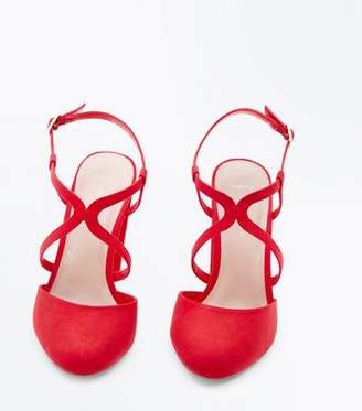 New Look Wide Fit Red Suedette Round Toe Block Heels