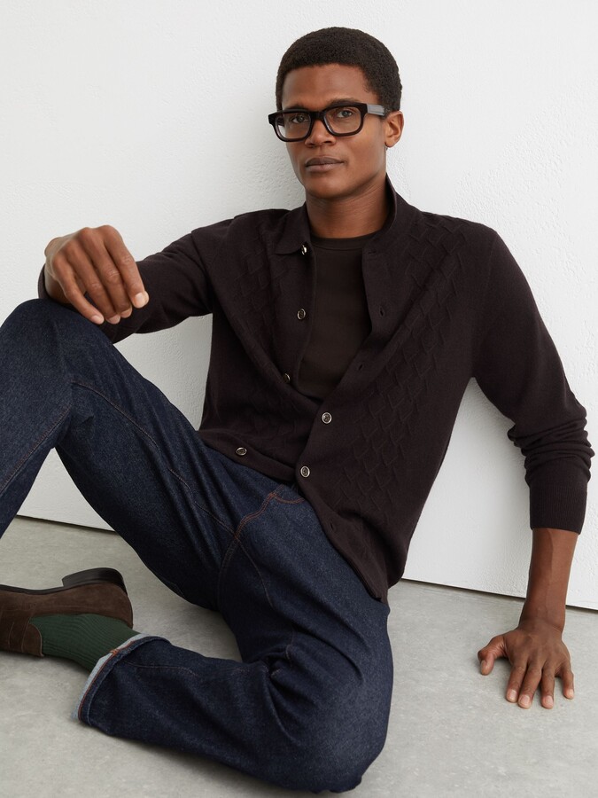 Reiss Wool V-stitch Button-through Cardigan