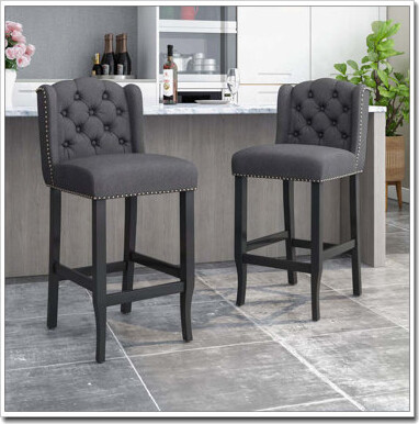 Corrigan Studio Fabric Tufted Wingback 31 Inch Counter Barstools