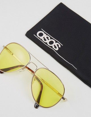 ASOS Aviator Sunglasses With Yellow Lens