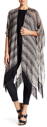 David & Young Fringed Feather Print Tunic Wrap