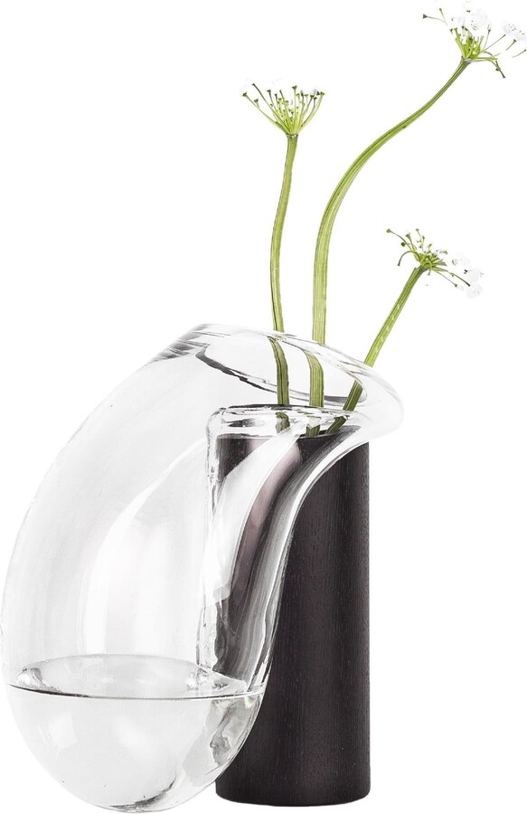 Gutta Boon Vase Cs1 - Minimalist By Noom In Blown Transparent Glass And Oak Base