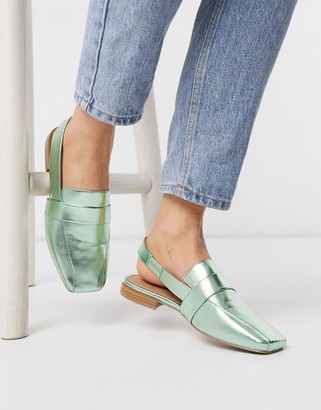 ASOS DESIGN Might slingback flat shoes in green metallic.