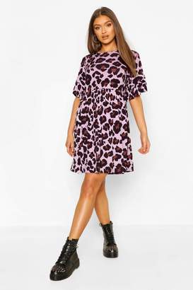 boohoo Leopard Print Ruffle Sleeve Smock Dress
