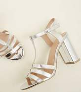Thumbnail for your product : New Look Silver Metallic T-Bar Gladiator Block Heels