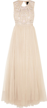 Needle & Thread Prairie Open-back Embellished Chiffon And Tulle Gown - Neutral
