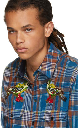 Gucci Multicolor Embroidered Check Bird Shirt
