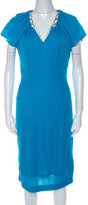 Thumbnail for your product : Escada Lagoon Blue Textured Knit Gold Chain Detail Sheath Dress M