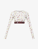Thumbnail for your product : adidas by Stella McCartney Floral-print stretch-jersey crop top