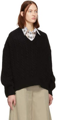 Loewe Black Cable Knit V-Neck Sweater