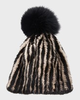 Thumbnail for your product : Gorski Knit Mink Fur Beanie Hat w/ Fox Fur Pompom