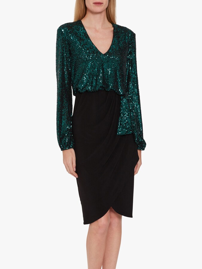 Gina Bacconi Anara Sequin Jersey Dress, Dark Green ShopStyle