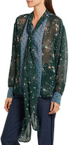 Thumbnail for your product : See by Chloe Pussy-bow Printed Georgette Blouse - Forest green