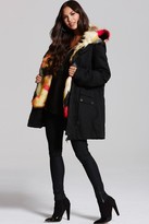 Thumbnail for your product : Little Mistress Black and Multi Coloured Faux Fur Trench Coat