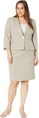 Le Suit Women's 1 Button Notch Collar Glazed Melange Skirt Suit Set