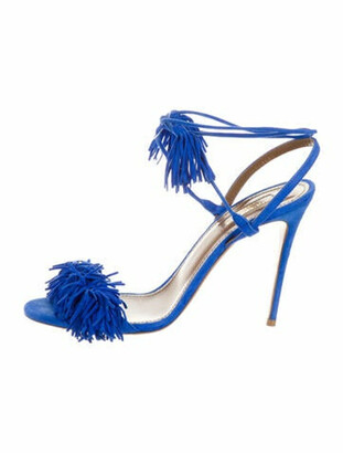 Aquazzura Suede Fringe Trim Accent Sandals Blue Shopstyle