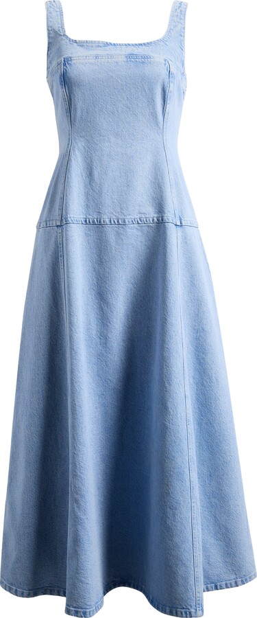 Topshop Sleeveless Drop Waist Denim Midi Dress