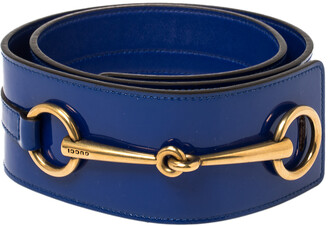 Gucci Blue Patent Leather Horsebit Waist Belt 85CM