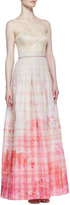 Thumbnail for your product : Kay Unger New York Strapless Floral Print Skirt Ball Gown, Ivory/ Pink