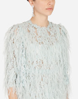 Thumbnail for your product : Dolce & Gabbana Short Lace Dress With Marabou Trim And Rhinestones