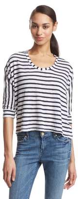 Splendid Women's Navy Classic Venice Stripe Dolman 3/4 Sleeve T-Shirt,(Manufacturer Size:Medium)