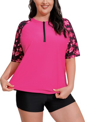 Women Plus Size Rash Guard Shirt Sleeve Rashguard Swim Shirt Built in Bra  UPF Swimsuit Workout Bathing Suits Top
