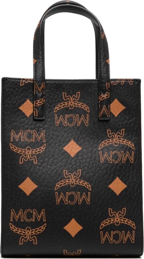 New MCM Aren Shopper Visetos Tote Bag Black Logo