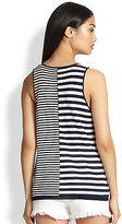 Thumbnail for your product : Alexander Wang T by Perforated Striped Linen & Cotton Tank