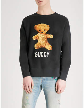 Gucci Teddy-embroidered cotton-jersey sweatshirt