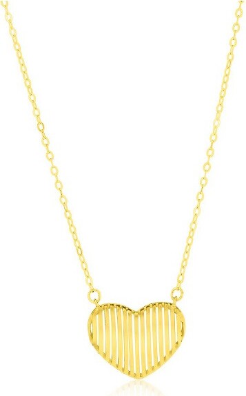 Classic Gold ClassicGold14KYellowGold,StripedHeartNecklace-Gold-16+2Inch