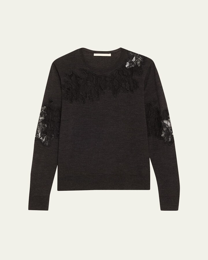 Jason Wu Collection Lace-Inset Merino Wool Sweater