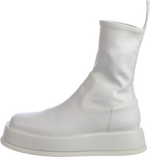 GIA/RHW Leather Ankle Chelsea Boots White Square-Toes Platform Includes Box & Dust Bag Unfortunately, due to restrictions, this item may not be eligible for shipping in all areas.