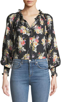 Rebecca Taylor Floral-Print Silk Button-Front Top