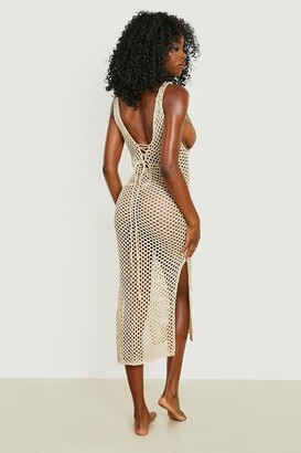 boohoo Metallic Crochet Lace Up Beach Dress - ShopStyle