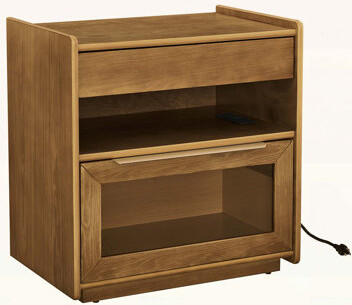 Latitude Run Nightstand with Charging Station & Outlet,2 Drawers,Open Shelf,and Glass Drawer for Living Room or Dorm