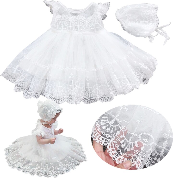 Cute Baby Girls Dress Newborn Baby Girls Baptism Dress Infant Lace Crochet Tulle Dress O Neck Ruffled Summer Dress Vestidos