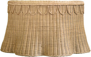 Worlds Away Round Coffee Table with Scalloped Detail in Natural Woven Rattan